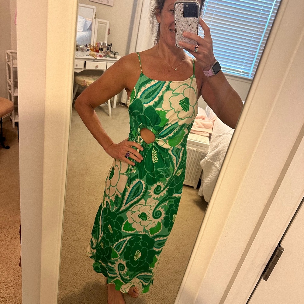 NWT - Farm Rio -  Long Green Paisley Dress - Small